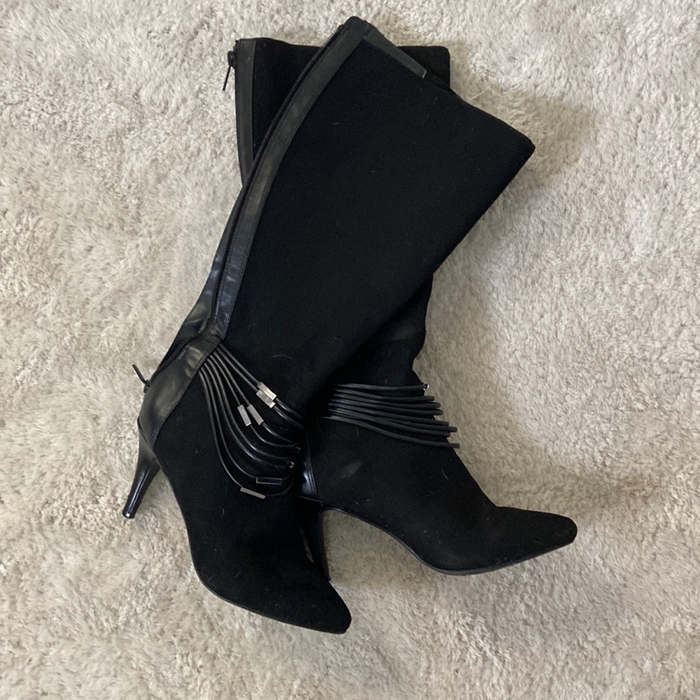 Black suede feel knee high boots